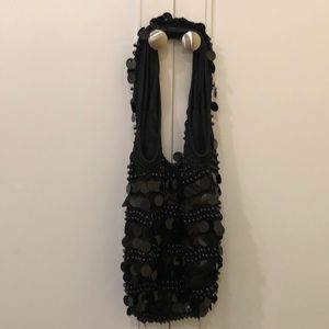 Black sequin flapper bag